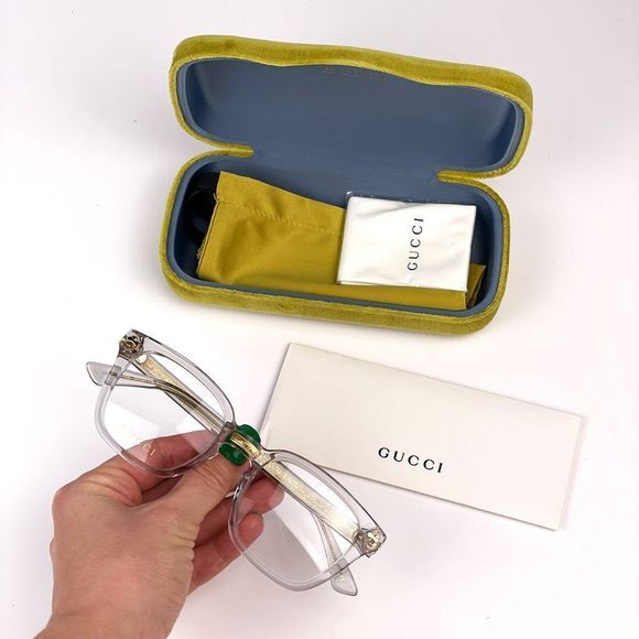 Gucci GG0184O 005 Eyeglasses Gray Clear Gold Square Unisex - Picture 3 of 10